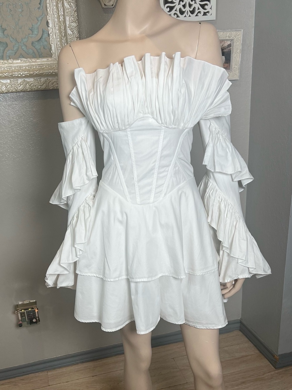 ASOS White Off-Shoulder Ruffle Tiered Dress - Picture 7 of 14